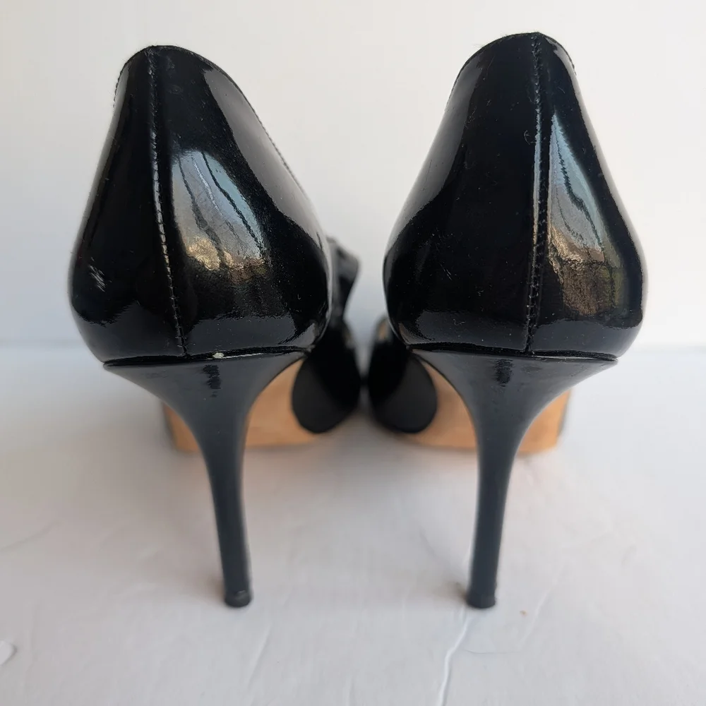 Kate Spade Black Patent Peep-Toe Mary Jane Heels with Bow Size 9